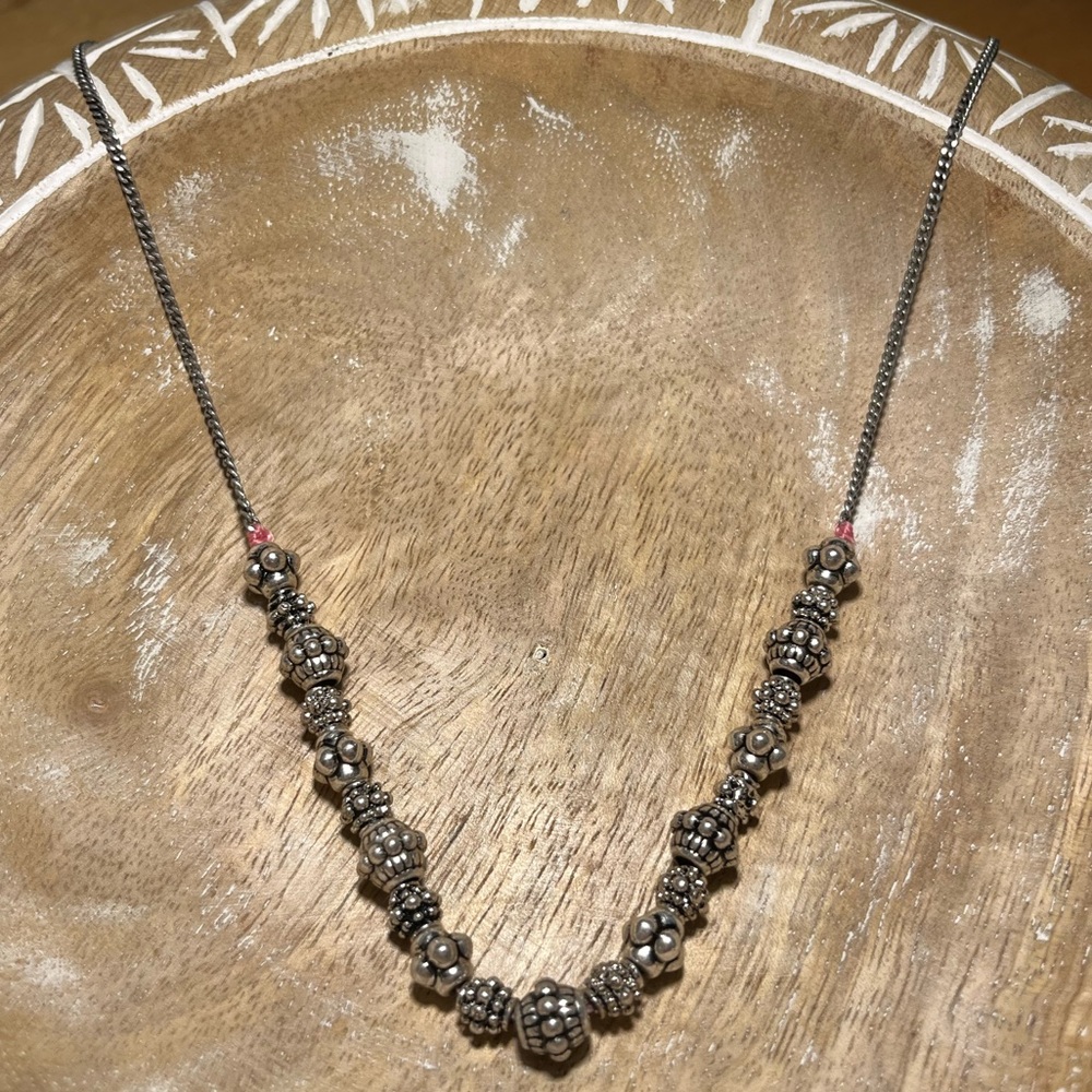 American Eagle Outfitters Texture Beaded Silver Necklace